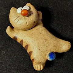 ●陶器製 手作り品★寝そべりトラ猫３匹セット②★インテリア小物・箸置き可◎の画像