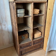 古道具　古木のマス棚