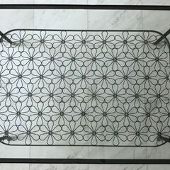 強化ガラステーブル ローテーブル 幅約116×奥行約78cm フラワー 花柄 ブラックの画像