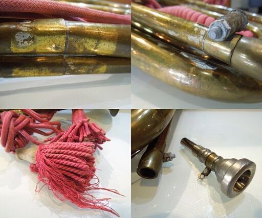 下倉楽器 信号ラッパ 進軍ラッパ 突撃ラッパ 管楽器 金管楽器 マウスピース付き オブジェ 当時物 札幌市 新道東店