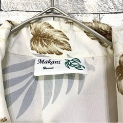 Makani Hawaii マカニ 半袖アロハシャツ 開襟ポリシャツ オープンカラーハイビスカス柄シャツ ホワイト の画像