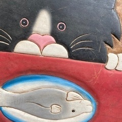 ネコの丸テーブルセット　猫がかわいい。丸テーブル1、丸椅子2個　の画像