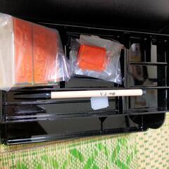 漆器風収納ケースセット　冠婚葬祭時必要品収納ケース　文箱　スタンプ　筆　の画像