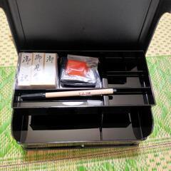 漆器風収納ケースセット　冠婚葬祭時必要品収納ケース　文箱　スタンプ　筆　の画像