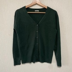 GU カシミヤタッチ Vネック カーディガン 長袖 ダークグリー...
