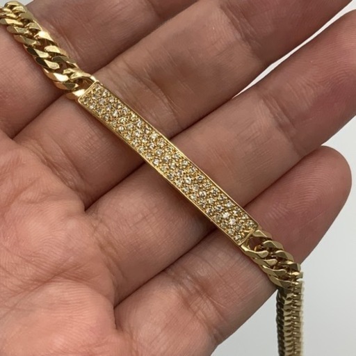 K18 6面ダブル　喜平　ダイヤ　ブレスレット　20.7g IDブレス