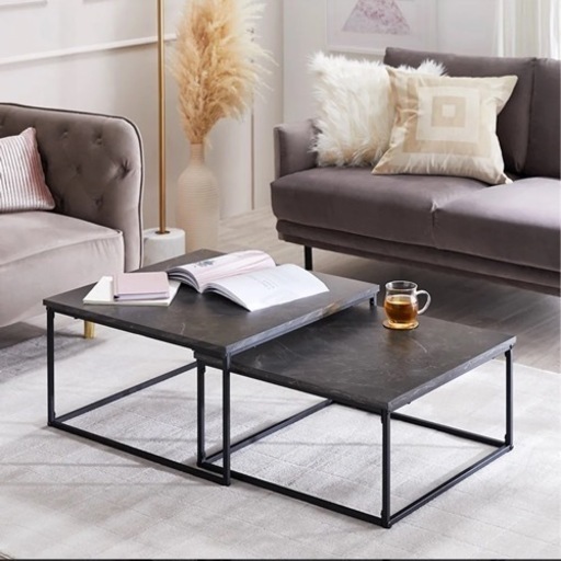 LOWYA ロウヤ　コンパクト大理石柄ネストテーブル 　2個セット　ローテーブル　リビングテーブル