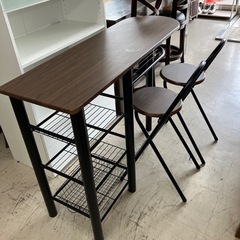 K2407-434 カウンター3点セット 天板汚れあり イス2脚...