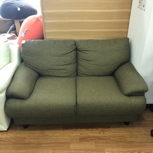 2人掛けソファー　ヨゴレ有り　ファブリック　グリーン【取りに来れる方限定！】