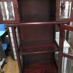 ⭐期間限定の特別値下げ⭐R435 民芸家具 レトロ天然木 時計付き キュリオケース 飾り棚 柱時計 大型置時計 ガラス キャビネット  Used・キレイの画像