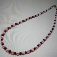 ⭕美品  K18 淡水パールネックレス  ルビー 石付の画像
