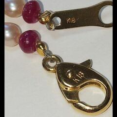 ⭕美品  K18 淡水パールネックレス  ルビー 石付の画像