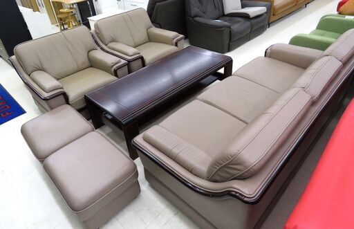 北海道 千歳市/恵庭市 近郊配送 カリモク 応接セット オットマン付き 3Pソファ/1Pソファ×2/デスク/オットマン×2 店頭でのお受渡し大歓迎