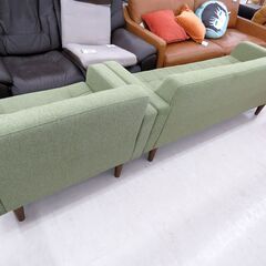 北海道 千歳市/恵庭市 近郊配送 3Pソファ/1Pソファ セット グリーン 布 店頭でのお受渡し大歓迎の画像