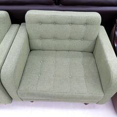 北海道 千歳市/恵庭市 近郊配送 3Pソファ/1Pソファ セット グリーン 布 店頭でのお受渡し大歓迎の画像