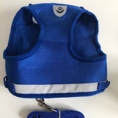 【未使用品】ハーネス リード 2点セット 犬用 猫用 小型犬 中型犬 ペット用品 メッシュ 反射材付きブルーの画像
