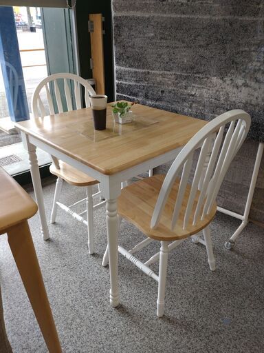 【2人掛けダイニングセット】2人掛けダイニングセット テーブルセット スクエア　カントリー調 :ナチュラル✕ホワイト