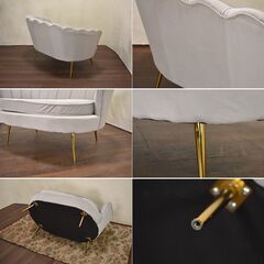 ≪zyt1548ジ ≫ 2人掛けファブリックソファ シェル型 グレー 座面幅約90cm 現状品 マーメイドソファー/フラワーソファ/姫系/中古家具/宮城県仙台市 60707-07の画像