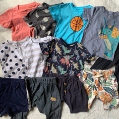 【80cm】夏服セット (デニムカバーオール、男の子水着、甚平、お食事エプロン付き)の画像