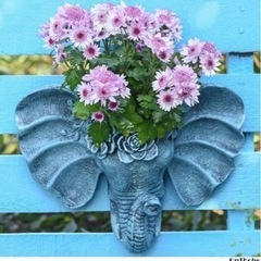 【未使用】ゾウ ブルー アンティーク プランター 多肉植物 盆栽...