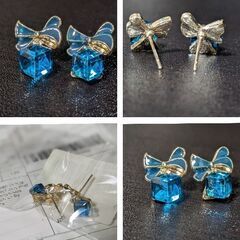 ブルーリボンクリスタルキューブピアス（新品）の画像
