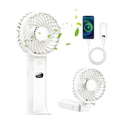【新品未使用品】2024年製ハンディファン 携帯扇風機  6in1 モバイルバッテリー機能  22時間連続作動 6段階調節 20dB静音 180°折りたたみ可 LEDディスプレイ Type-C充電式