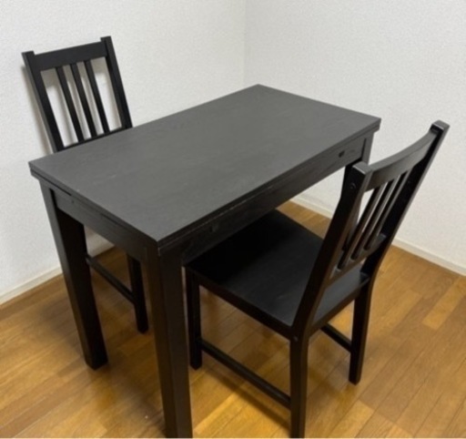 IKEA 伸長式テーブル　ブラック　イス×4脚セット