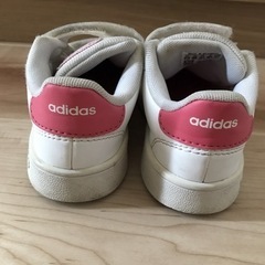 adidas アディダス スニーカー キッズ 16cm 白 ピンクの画像