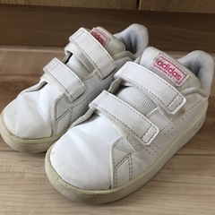 adidas アディダス スニーカー キッズ 16cm 白 ピンクの画像
