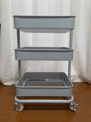 ニトリ 高さ調節スチールワゴン グレー コンパクト 美品