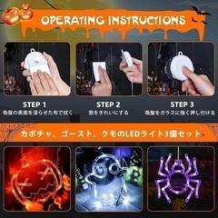 【新品未使用】LEDライト ハロウィン 飾り ライト カボチャ オバケ スパイダー 3個セットの画像