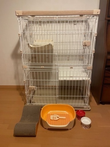 猫用ゲージ+システムトイレ+爪研ぎ+フードボウル2個セット