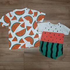 80&120サイズ ロンパース&Tシャツ すいかセット 兄弟 姉妹 リンクコーデの画像