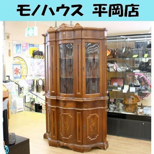 【補修・修復あり】 象嵌細工 コレクションケース 幅125×奥行43×高さ210cm 飾り棚 キャビネット コレクションボード 上下分割可能 札幌市 清田区 平岡