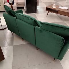 ★ジモティ割あり★ 三人掛けソファー  グリーン クリーニング済み TC760の画像