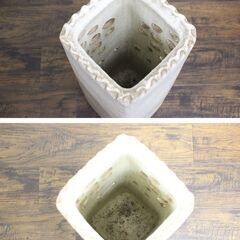 【骨5/23】≪U938ジ限≫ 陶器製 傘立て/アンブレラスタンド 透かし彫り/蝶模様 全長約55㎝ 陶磁器/焼き物 インテリア/玄関/収納 ステッキスタンドの画像