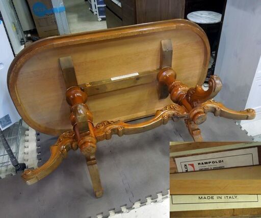イタリア製 センターテーブル 幅123cm 高さ57cm 木製 オーバル ロココ調 ブラウン 象嵌 リビング カフェテーブル 家具 札