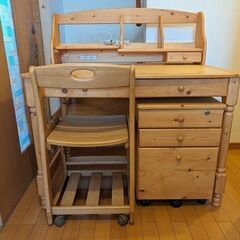 学習机セット(机 ワゴン 椅子) パイン材 ナチュラル シンプル