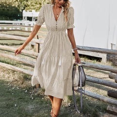 ワンピース リネン ボーダー 夏 マタニティドレス ロング 麻風 ストライプの画像