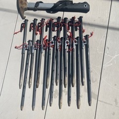 鋳鉄製テント用ペグ30cm16本　ペグハンマー