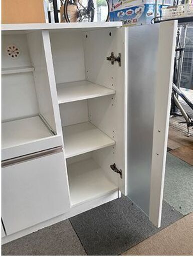 札幌【使いやすい!! ミドルレンジボード】幅90cm 組立済み 白 ホワイト レンジ台 食器棚 キッチン家電 戸棚 北20条店