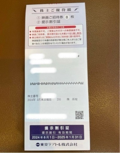 【お取引完了】テアトル 映画 株主優待券8枚+提示割引証