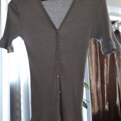 リブ　Vネック　カットソーの画像