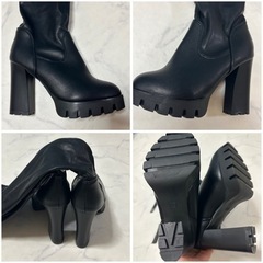 レディース 35 ロングブーツ 厚底ヒール ブラックの画像