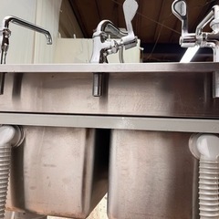 14】 引き取り限定 2槽シンク 美品 カラン付き 900×600×800mm 厨房