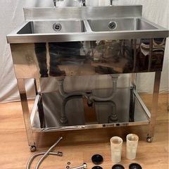 【14】 引き取り限定 2槽シンク 美品 カラン付き 900×600×800mm 厨房機器 店舗用品