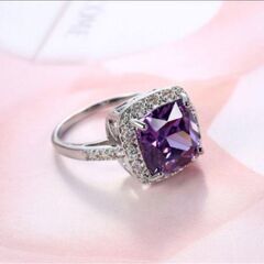 ▼≒m→→→j31-2--大粒アメジストＣＺプリンセスカットパヴェリング特注RDXの画像