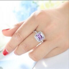 ▼≒m→→→j31-2--大粒アメジストＣＺプリンセスカットパヴェリング特注RDXの画像