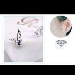 ▼≒m→→→j31-2--刻印有り/ブリリアントカットダイヤモンドＣＺ天使の翼ピアスの画像