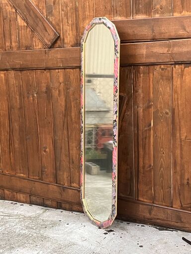 ウォールミラー 壁掛 ミラー 鏡 姿見 花柄 木製 お部屋 玄関 店舗 おしゃれ 高さ135cm 未使用